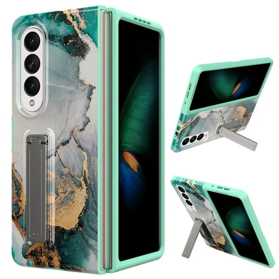 ELEHOLD Case for Samsung Galaxy Z Fold 4 with Built-in Screen Protector, Marble Pattern Hybrid Rugged Case with Kickstand for Samsung Galaxy Z Fold4, Deep Green