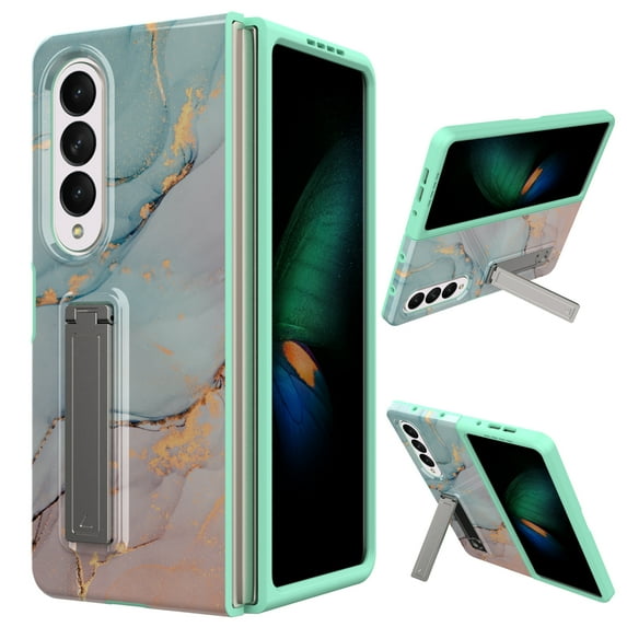 ELEHOLD Case for Samsung Galaxy Z Fold 4 with Built-in Screen Protector, Marble Pattern Hybrid Rugged Case with Kickstand for Samsung Galaxy Z Fold4, Green