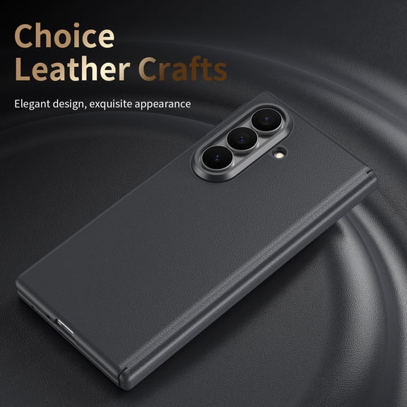 ELEHOLD Case for Samsung Galaxy Z Fold 5, Leather Shockproof Hinge Protection Phone Case with Built-In Screen Protector, NFC Smart Control Button,Gray