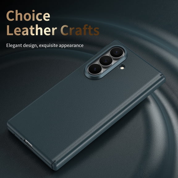 ELEHOLD Case for Samsung Galaxy Z Fold 5, Leather Shockproof Hinge Protection Phone Case with Built-In Screen Protector, NFC Smart Control Button,Green