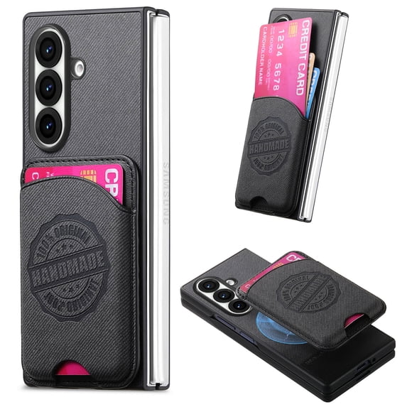 ELEHOLD Case for Samsung Galaxy Z Fold 5, Magnetic Detachable Card Slot Faux Leather Shockproof Lightweight Anti-Scratch Non-Slip Wallet Case for Samsung Galaxy Z Fold 5,Black