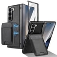 thumbnail image 1 of ELEHOLD Case for Samsung Galaxy Z Fold 5 with Screen Protector, Rugged Plastic Faux Leather Spring Hinge Cover Magnetic Datachable Card Cash Slot Flip Kickstand Shockproof Wallet Case,Black, 1 of 12