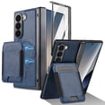 thumbnail image 1 of ELEHOLD Case for Samsung Galaxy Z Fold 5 with Screen Protector, Rugged Plastic Faux Leather Spring Hinge Cover Magnetic Datachable Card Cash Slot Flip Kickstand Shockproof Wallet Case,Blue, 1 of 12