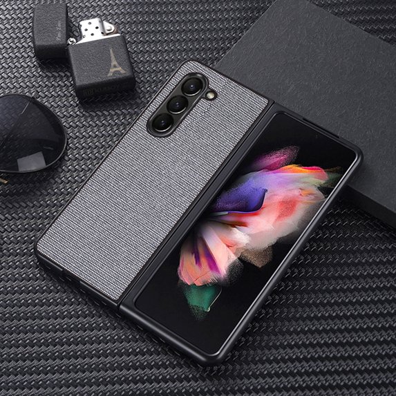 ELEHOLD Case for Samsung Galaxy Z Fold 5, Ultra Slim Classic Fabric Texture Hard PC Shockproof Case Microfiber Lining Anti-Scratch Case Cover for Samsung Galaxy Z Fold 5 5G 2023,Gray
