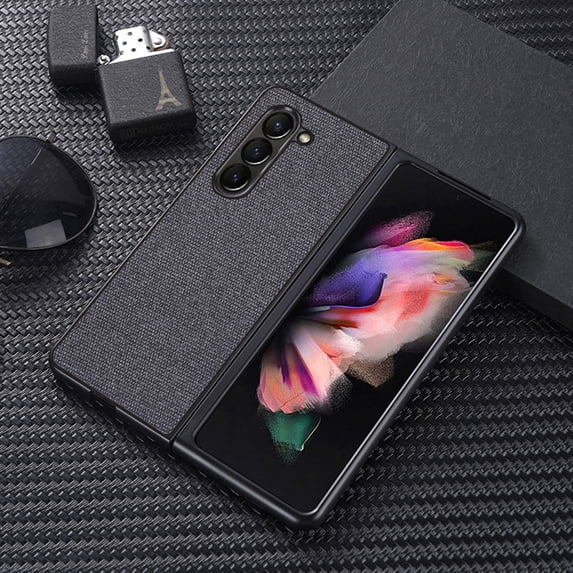 ELEHOLD Case for Samsung Galaxy Z Fold 5, Ultra Slim Classic Fabric Texture Hard PC Shockproof Case Microfiber Lining Anti-Scratch Case Cover for Samsung Galaxy Z Fold 5 5G 2023,Black