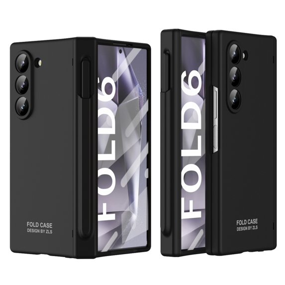 ELEHOLD Case for Samsung Galaxy Z Fold 6 5G with Screen Protector,Shockproof Anti-fall Hinge Protection PC Case Built-in Pen Holder Cover with Stylus for Samsung Galaxy Z Fold 6,Black