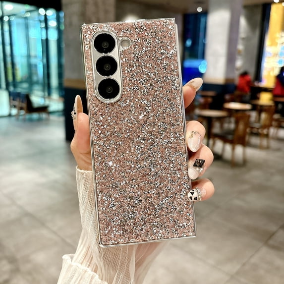 ELEHOLD Case for Samsung Galaxy Z Fold 6, Bling Diamond Back Lightweight Non-Slip Shock-Absorbent Plastic Shockproof Protective Case for Samsung Galaxy Z Fold 6,Pink