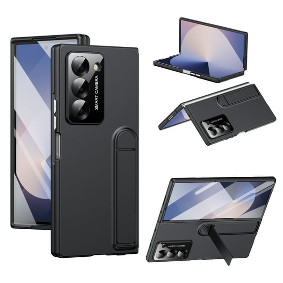 ELEHOLD Case For Samsung Galaxy Z Fold 6, HD Front Membrane Built-In Kickstand Military Grade Drop Protection, Anti-Fingerprint Lens Frame Cover Slim Fit Folding Case For Samsung Z Fold 6,Black