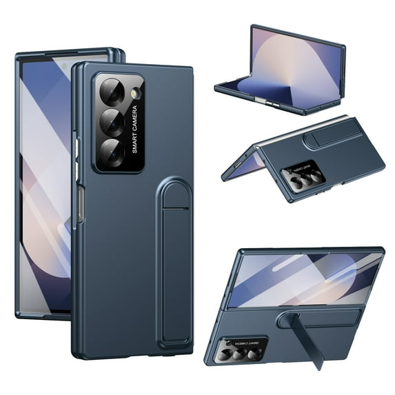 ELEHOLD Case For Samsung Galaxy Z Fold 6, HD Front Membrane Built-In Kickstand Military Grade Drop Protection, Anti-Fingerprint Lens Frame Cover Slim Fit Folding Case For Samsung Z Fold 6,Blue