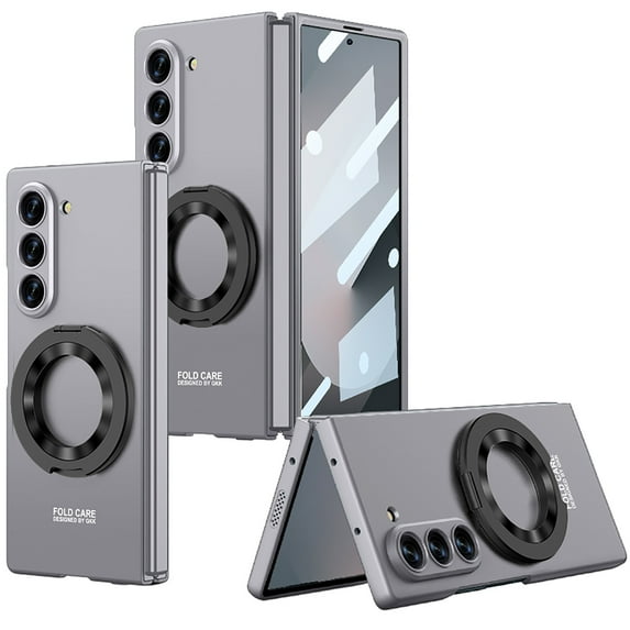 ELEHOLD Case for Samsung Galaxy Z Fold 6, Magnetic Kickstand Ultra Thin Rugged PC Full Protective Cover with Front Screen Protector & Ring Holder,Gray