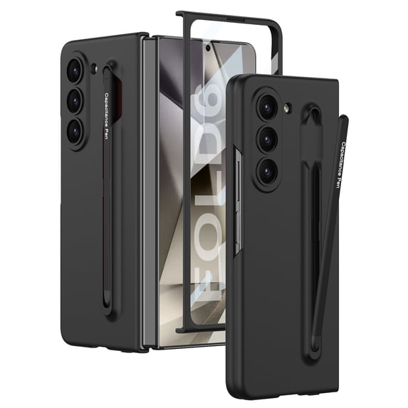 ELEHOLD Case for Samsung Galaxy Z Fold 6 with S Pen ,Slim Luxury PC Protective Cover with Screen Protector Built-in Pen Holder Case for Galaxy Z Fold 6 5G,Black