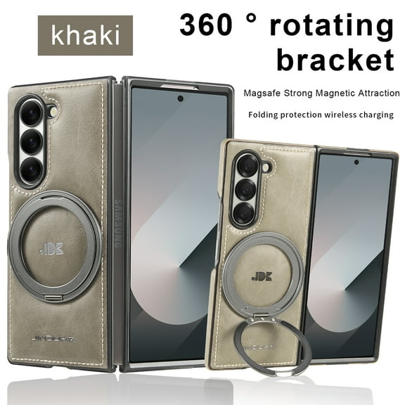 ELEHOLD Case For Samsung Galaxy Z Fold 7, Heavy Duty Shockproof Soft Leather Ring Stand Magnetic Protective Case Cover For Samsung Galaxy Z Fold 7,Gray