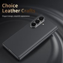 ELEHOLD Case for Samsung Galaxy Z Fold 7, Leather Shockproof Hinge Protection Phone Case with Built-In Screen Protector, NFC Smart Control Button,Gray