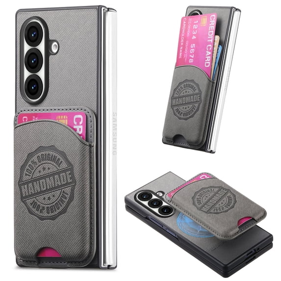 ELEHOLD Case for Samsung Galaxy Z Fold 7, Magnetic Detachable Card Slot Faux Leather Shockproof Lightweight Anti-Scratch Non-Slip Wallet Case for Samsung Galaxy Z Fold 7,Gray