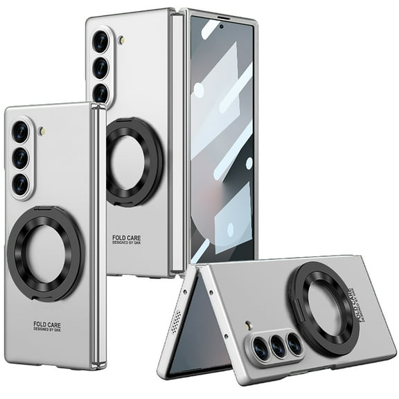 ELEHOLD Case for Samsung Galaxy Z Fold 7, Magnetic Kickstand Ultra Thin Rugged PC Full Protective Cover with Front Screen Protector & Ring Holder,Silver