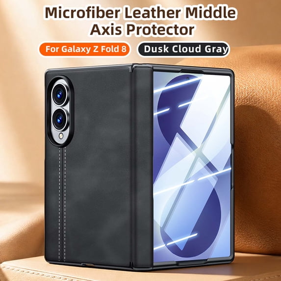 ELEHOLD Case for Samsung Galaxy Z Fold8, Premium Leather Texture Slim Protective Cover with Built-in HD/Privacy Screen Protector, Hinge Protection, Darkgray