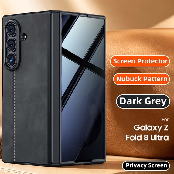 ELEHOLD Case for Samsung Galaxy Z Fold8 Ultra, Premium Leather Texture Slim Protective Cover with Built-in HD/Privacy Screen Protector, Hinge Protection, A