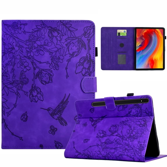 ELEHOLD Case For Samsung Tab A7 10.4 (2020) Embossed Flowers and Birds Leather Tablet Case, Slim Back Smart Cover, Full Body Protection, Kickstand,with Card Pocket, Purple