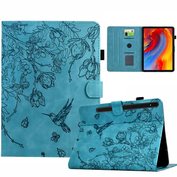 ELEHOLD Case For Samsung Tab S5e 10.5" (2019) Embossed Flowers and Birds Leather Tablet Case, Slim Back Smart Cover, Full Body Protection, Kickstand,with Card Pocket, Blue