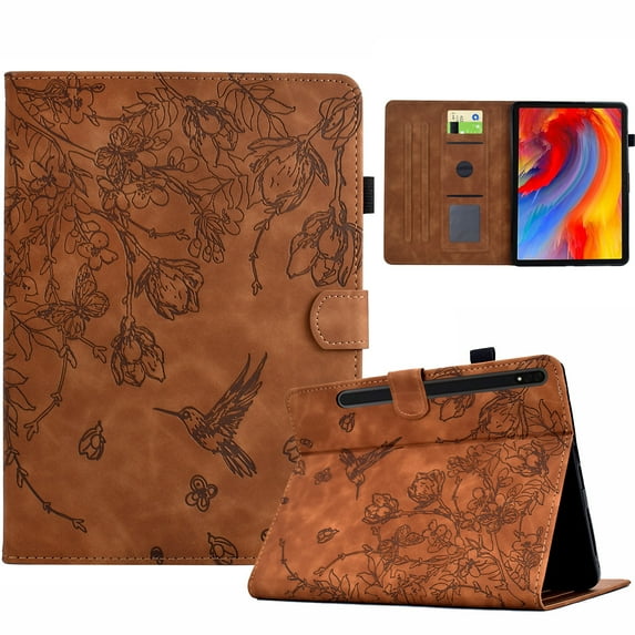 ELEHOLD Case For Samsung Tab S5e 10.5" (2019) Embossed Flowers and Birds Leather Tablet Case, Slim Back Smart Cover, Full Body Protection, Kickstand,with Card Pocket, Brown