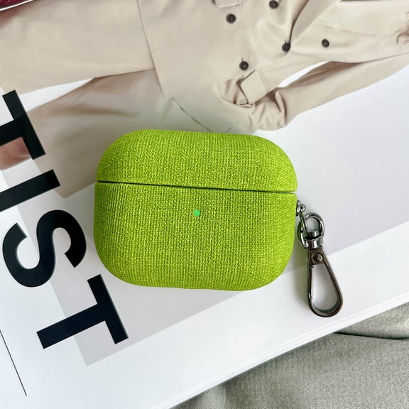 ELEHOLD Case for Airpods 4th Gen, Shockproof Fabric Textured Case with Keychain, Durable PC Hard Shell,Green