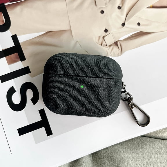 ELEHOLD Case for Airpods Pro (2019), Shockproof Fabric Textured Case with Keychain, Durable PC Hard Shell,Black