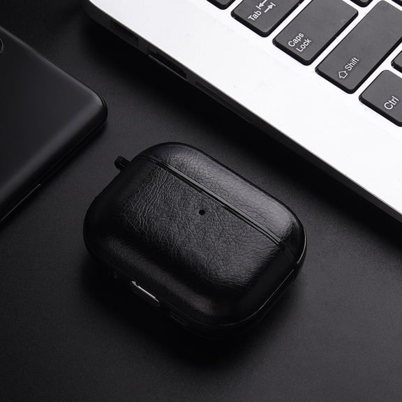 ELEHOLD Case for Airpods Pro 2nd Gen (2022), Shockproof Leather-Look PC Hard Protective Case with Keychain, Black