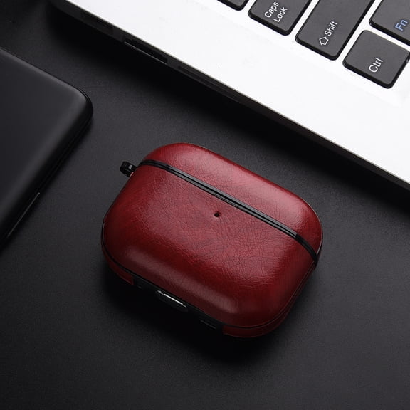 ELEHOLD Case for Airpods Pro 2nd Gen (2022), Shockproof Leather-Look PC Hard Protective Case with Keychain, Red