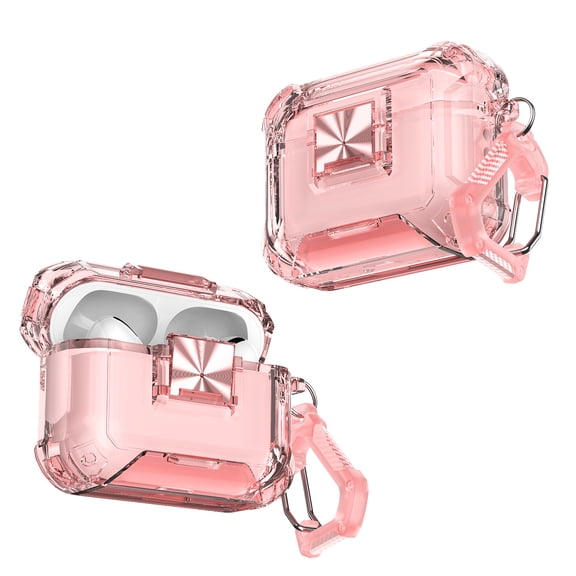ELEHOLD Case for Airpods Pro 3rd Gen (2025), Premium Crystal Shockproof Protective Case with Keychain, Hidden Kickstand & Safety Lock,Pink