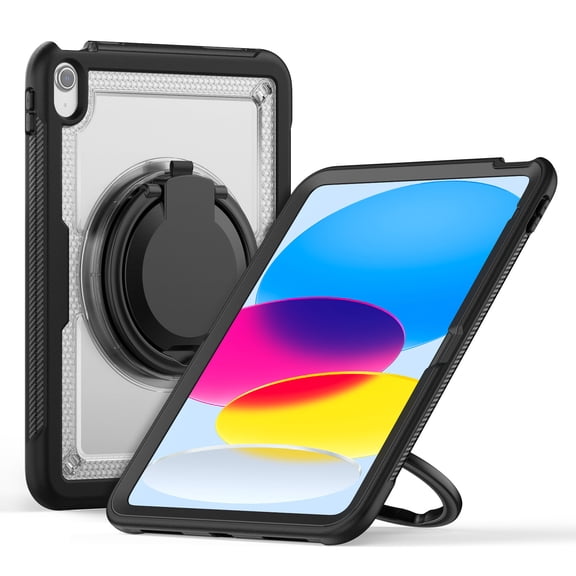 ELEHOLD Case for Apple iPad 10th Gen, 15ft Drop Protection Shockproof Rugged Case with 360° Rotating Stand & Handle Grip &Shoulder Strap,Clear