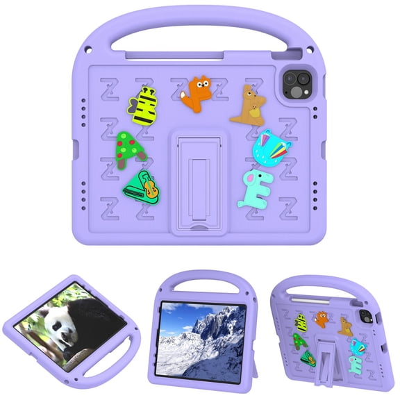 ELEHOLD Case for Apple iPad 10th Gen, Fun Animal Design EVA Durable Case with Handle & Stand & Strap, Easy Carry for Children,Purple