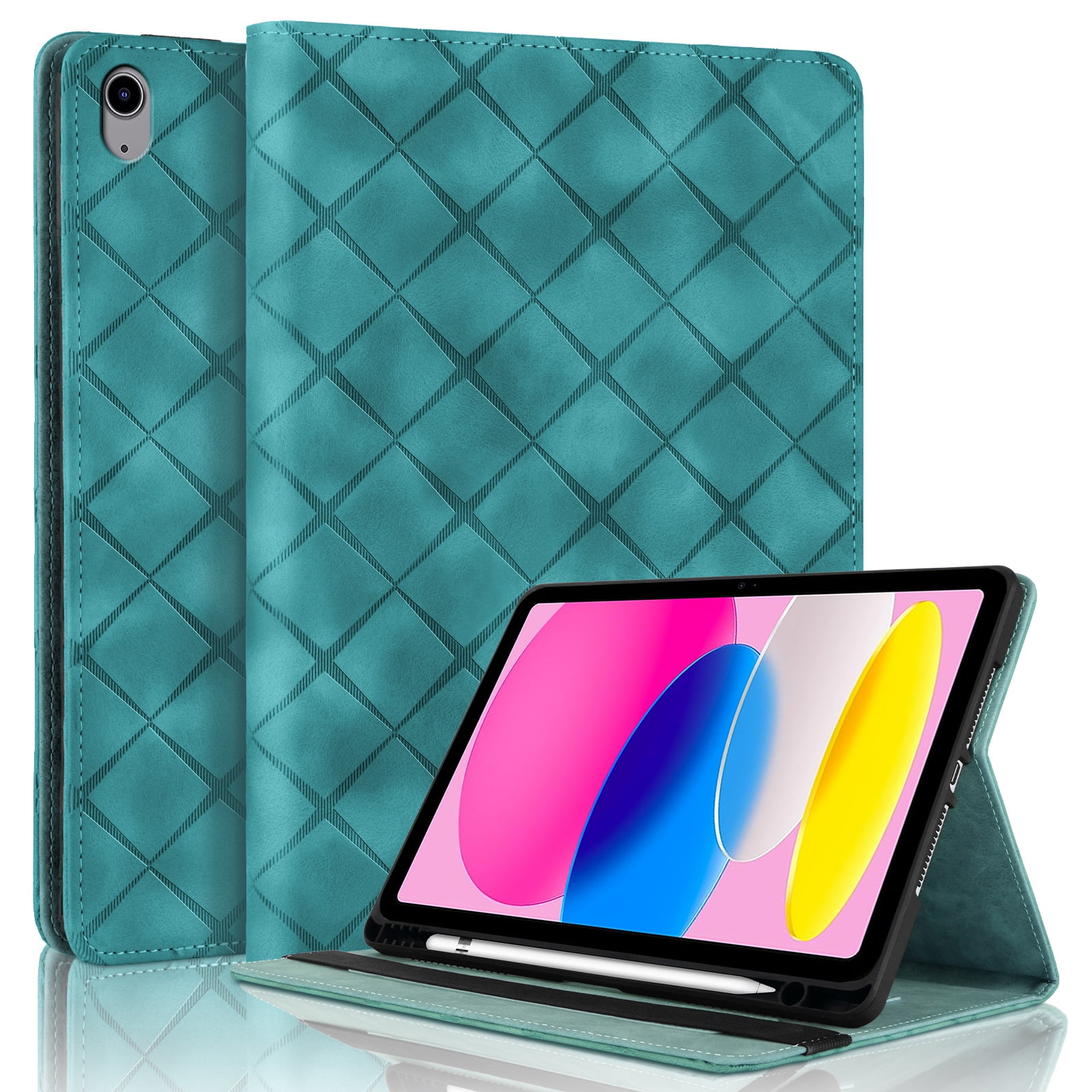 ELEHOLD Case for Apple iPad 11th 10th Gen, PU Leather Case with Pencil Holder,Shockproof Soft TPU Folio Stand Cover,Green