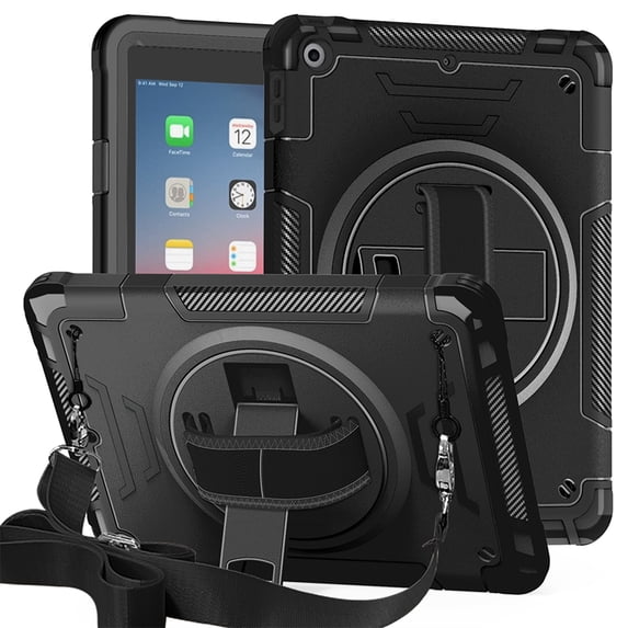 ELEHOLD Case for Apple iPad Air 11 (2024), Shockproof Case with 360°Rotating Adjustable Shoulder Hand Strap & Stand,Black