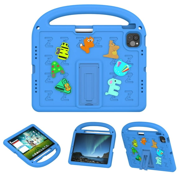ELEHOLD Case for Apple iPad Air 11 (2024)/pro11 2024, Fun Animal Design EVA Durable Case with Handle & Stand & Strap, Easy Carry for Children,Blue