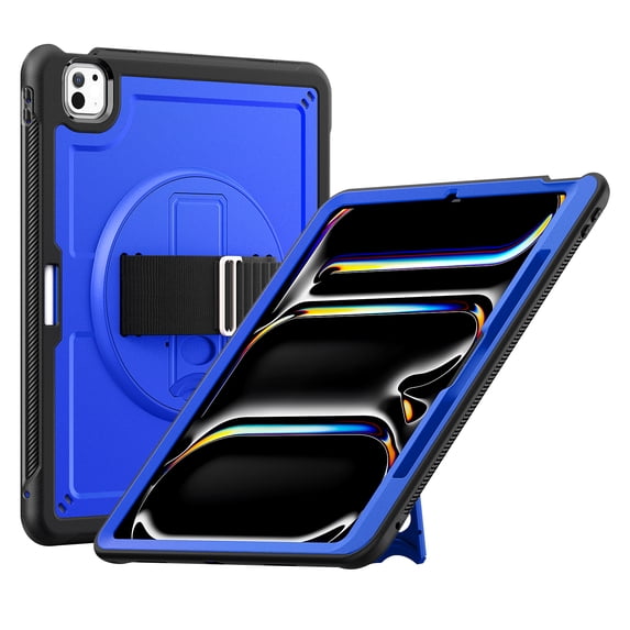 ELEHOLD Case for Apple iPad Pro 13 2024,Soft TPU Rugged Durable Case with 360° Rotating Hand Strap & Foldable Hidden Stand & Pencil Holder,Darkblue