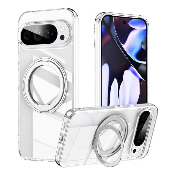 ELEHOLD Case for For Google Pixel 10 Pro XL Magnetic Clear 360° Ring Stand Case Rugged Cover, MagSafe Compatible, Military Standard Protection,Clear