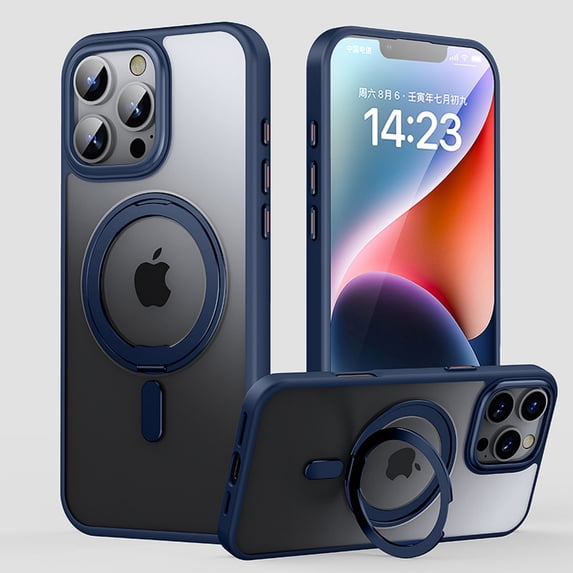 ELEHOLD Case for For iPhone 14 Pro Magnetic Clear 360° Ring Stand Case Rugged Cover, MagSafe Compatible, Military Standard Protection, Blue