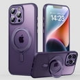 thumbnail image 1 of ELEHOLD Case for For iPhone 16 Pro Magnetic Clear 360° Ring Stand Case Rugged Cover, MagSafe Compatible, Military Standard Protection,  Darkpurple, 1 of 6