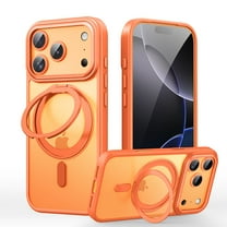 ELEHOLD Case for For iPhone 17 Pro Max Magnetic Clear 360° Ring Stand Case Rugged Cover, MagSafe Compatible, Military Standard Protection,Orange