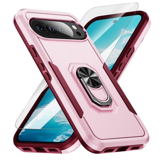 ELEHOLD Case for Google Pixel 10 /10 Pro, Magnetic Car Mount Compatible Shockproof Military Grade Case with Kickstand and Screen Protector,B