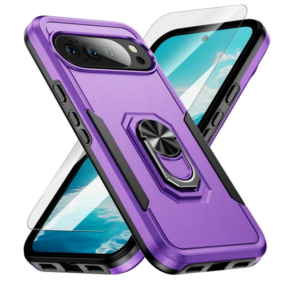 ELEHOLD Case for Google Pixel 10 /10 Pro, Magnetic Car Mount Compatible Shockproof Military Grade Case with Kickstand and Screen Protector,K