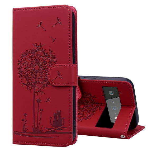 ELEHOLD Case for Google Pixel 6 Pro, Premium PU Leather Wallet Flip Case Folio Cover with Card Holder Kickstand,Red