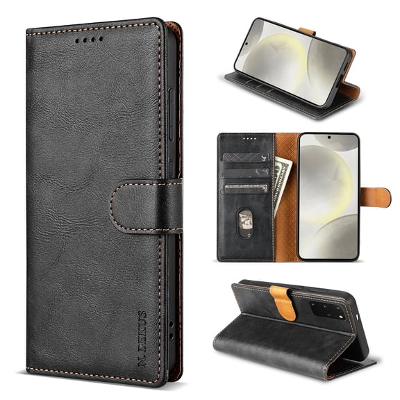 ELEHOLD Case for Google Pixel 6 Pro, Shockproof PU Leather Wallet Case with Credit Card Holder Kickstand,Black