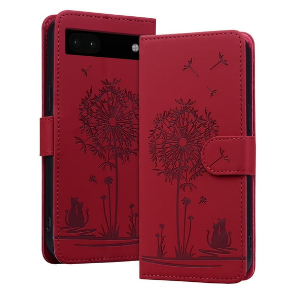 ELEHOLD Case for Google Pixel 6a, Premium PU Leather Wallet Flip Case Folio Cover with Card Holder Kickstand,Red