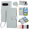 thumbnail image 1 of ELEHOLD Case for Google Pixel 7, Crossbody Wallet Phone Case with Zipper Card Holder, Detachable Strap Folio PU Leather Cover with Stand,Cyan, 1 of 9