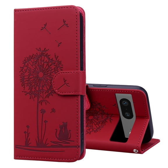 ELEHOLD Case for Google Pixel 7, Premium PU Leather Wallet Flip Case Folio Cover with Card Holder Kickstand,Red