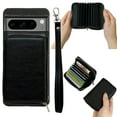 thumbnail image 1 of ELEHOLD Case for Google Pixel 7 Pro, PU Leather Zipper Detachable Wallet Case with Card Holder & Strap, Compatible with MagSafe Accessories,Black, 1 of 6