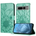 thumbnail image 1 of ELEHOLD Case for Google Pixel 7 Pro, Sunflower Embossed Leather Wallet Case with Magnetic Closure & Kickstand,Green, 1 of 6