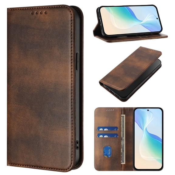 ELEHOLD Case for Google Pixel 7A, RFID Vintage Wallet Phone Case, Magnetic Closure Leather Cover Built-in Stand,Brown