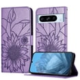 thumbnail image 1 of ELEHOLD Case for Google Pixel 8 Pro, Sunflower Embossed Leather Wallet Case with Magnetic Closure & Kickstand,Purple, 1 of 6